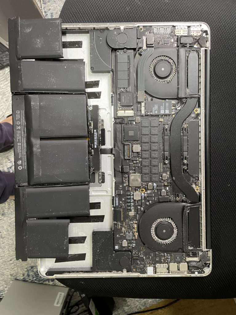 MacBook Pro internals with battery cells