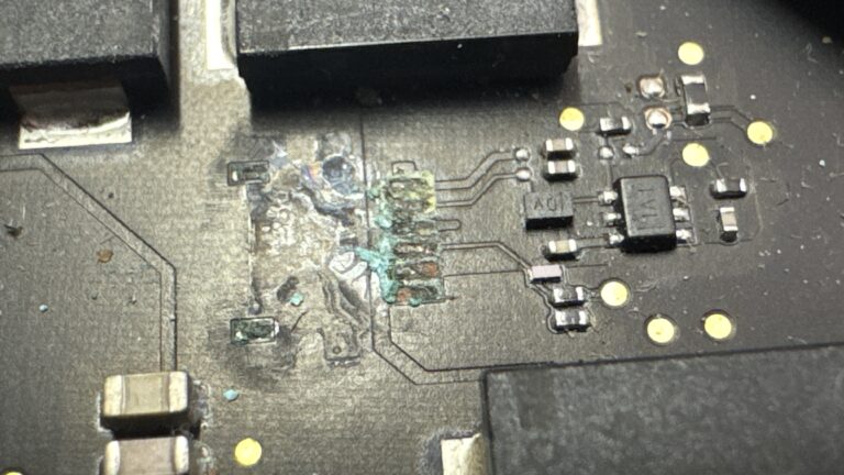 Burnt components on a logic board